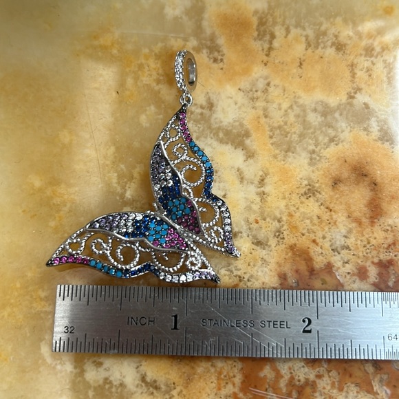 Stainless Steel Butterfly Pendant with color CZ stones - Picture 2 of 3